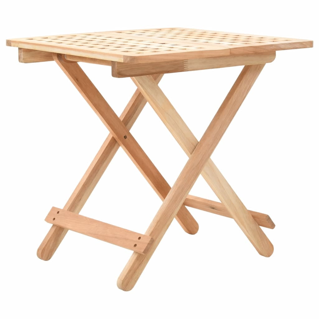 Foldable Walnut Wood Side Table with Lattice Pattern Top