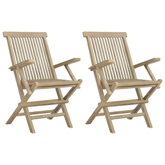 vidaXL Folding Patio Chairs Outdoor Lawn Chair Furniture Gray Solid Wood Teak