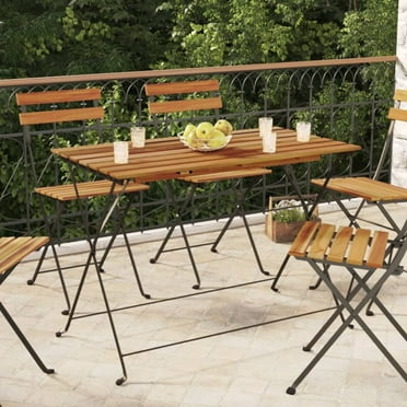 vidaXL Folding Table Bistro Table for Balcony Solid Wood Acacia and Steel