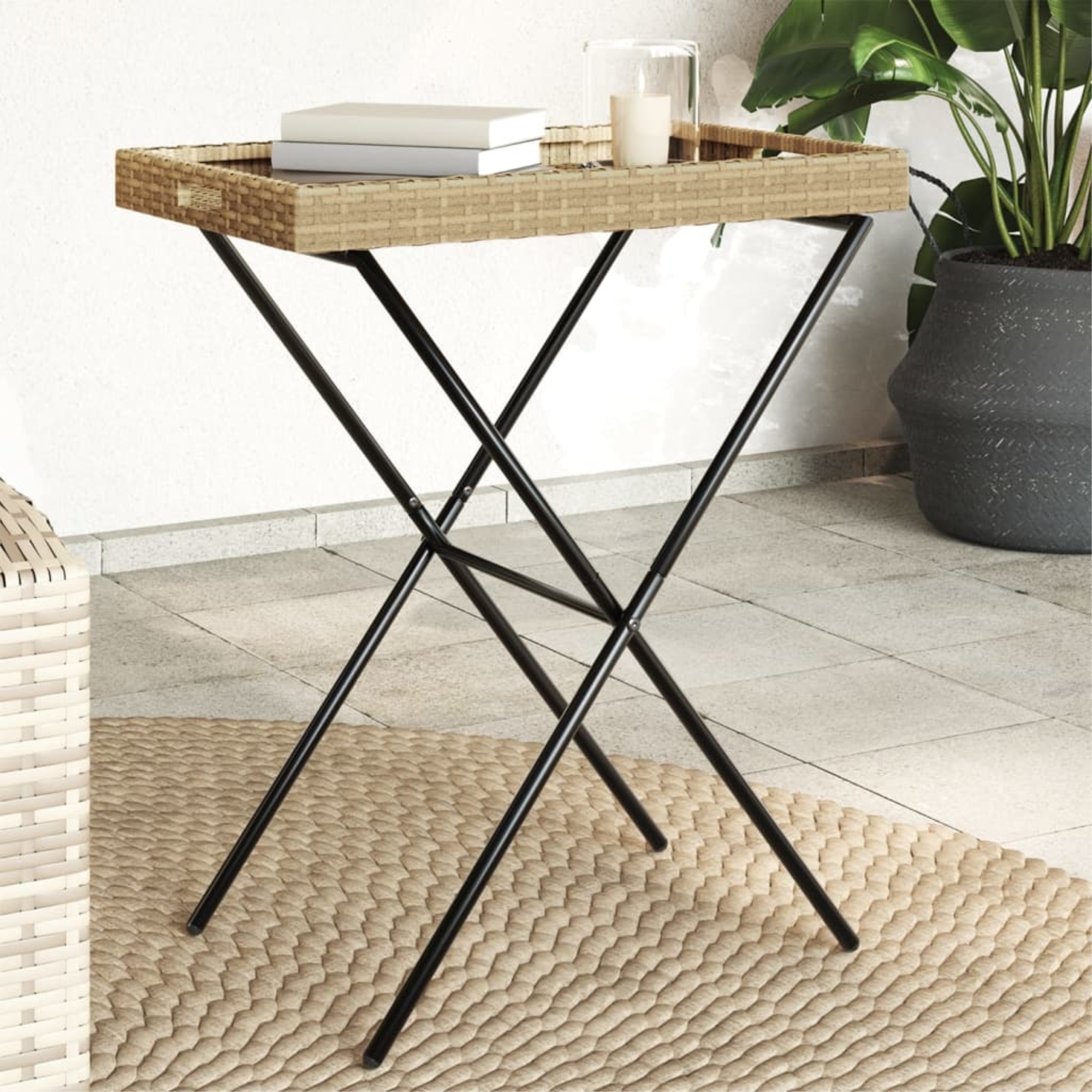 vidaXL Folding Tray Table TV Dinner Outdoor Garden Patio Furniture Poly Rattan