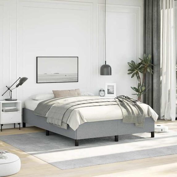 vidaXL Full Bed Frame, Fabric Upholstered Platform Bed Frame, Light Gray, No Mattress