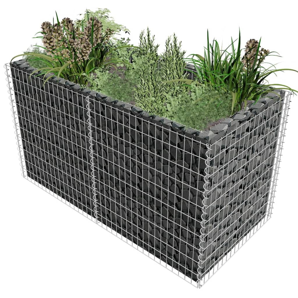 Large Silver Galvanized Steel Gabion Raised Bed Planter