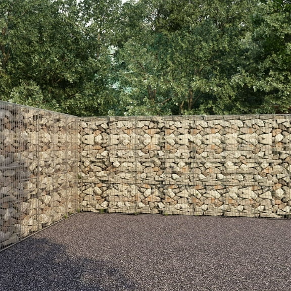 vidaXL Gabion Wall 236.2"x11.8"x78.7" Silver Galvanized Steel Planter Boxes with Covers