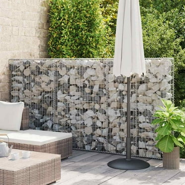 vidaXL Galvanized Steel Gabion Basket Post Wall with Covers, 7.9" x 39.4" x 59.1"