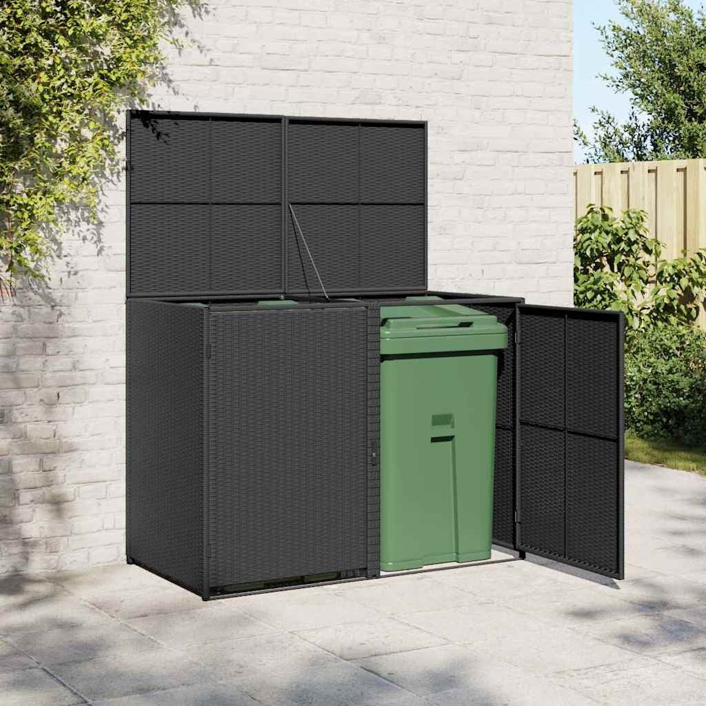 vidaXL Double Wheelie Bin Shed with Lid, Durable Poly Rattan