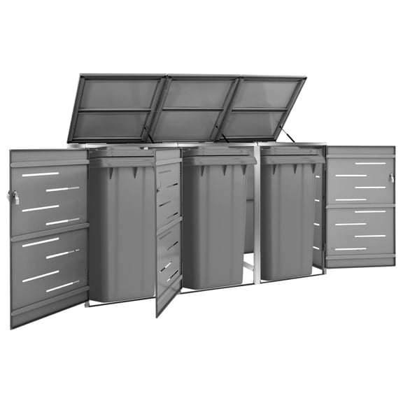 vidaXL Triple Wheelie Bin Shed 81.5"x30.5"x44.3" Stainless Steel
