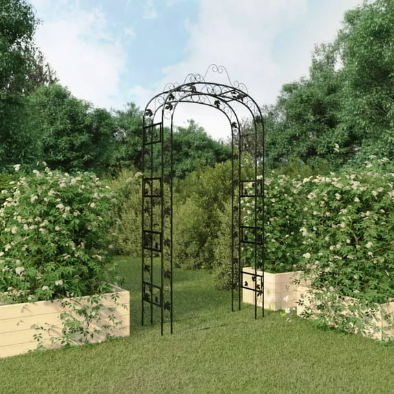 vidaXL Garden Arch Black Powder-Coated Steel Large Decorative Inlays