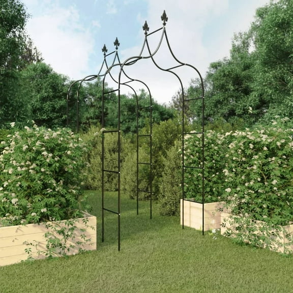 vidaXL Garden Arch Black Powder-coated Steel Large Decorative Inlays