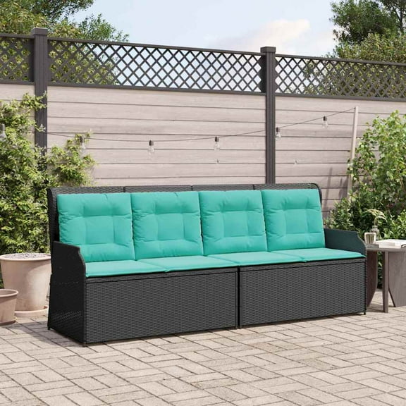 vidaXL Garden Bench with Cushion Black and Turquoise Poly Rattan