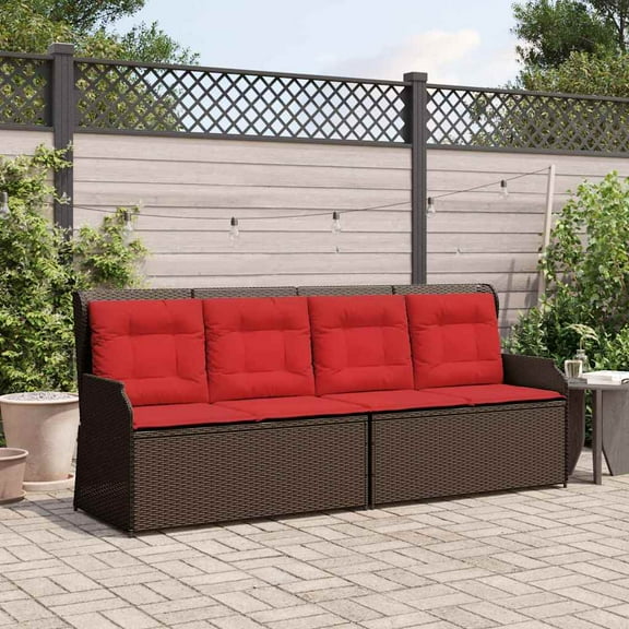 vidaXL Garden Bench with Cushion Brown and Red Poly Rattan