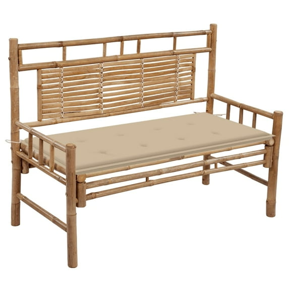vidaXL Garden Bench with Multi Color Cushion Bamboo Outdoor Lounge Seating