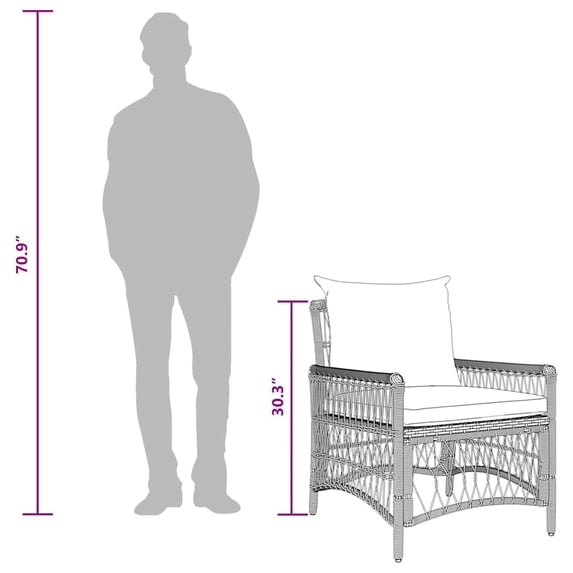 vidaXL Garden Chair with Cushions Grey Poly Rattan