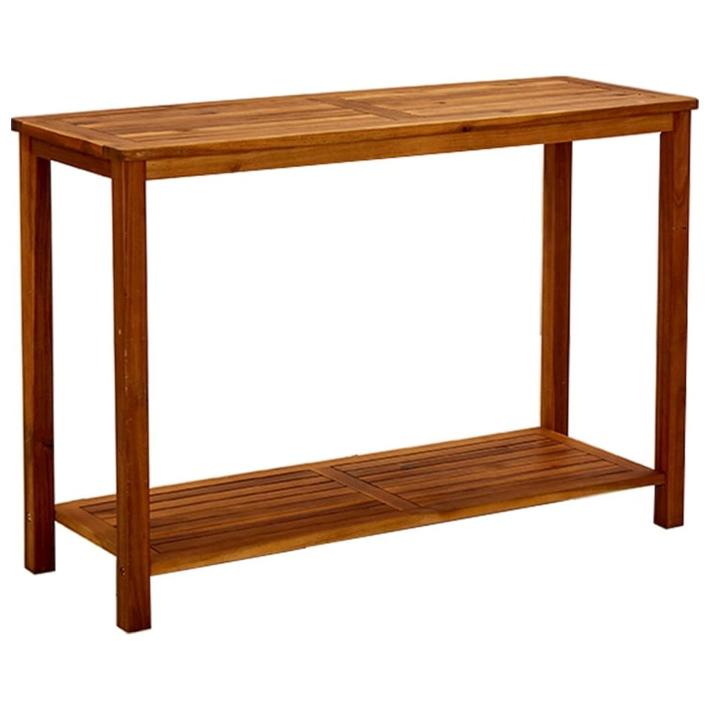 Solid Acacia Wood Patio Console Table with Storage Shelf
