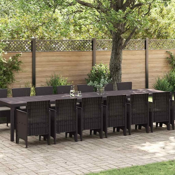 vidaXL Garden Dining Set 15 pcs Brown Polt rattan