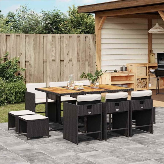 vidaXL Garden Dining Set Black, Brown Poly Rattan Large Collapsible