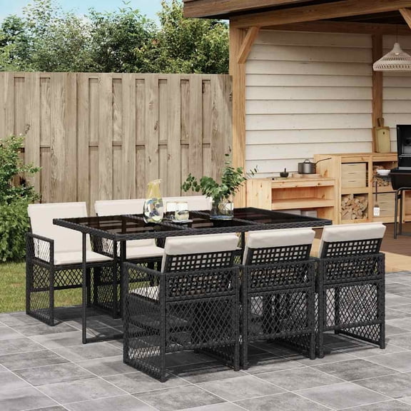vidaXL Garden Dining Set Black, Cream White Poly Rattan Medium Foldable