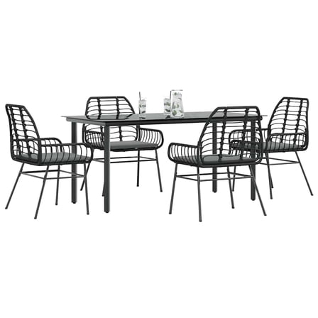 vidaXL Garden Dining Set Black Poly Rattan 63 in Table Size