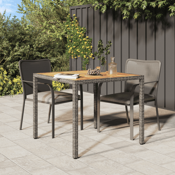 vidaXL Garden Dining Table Grey 35.4x35.4x29.7 in Poly Rattan