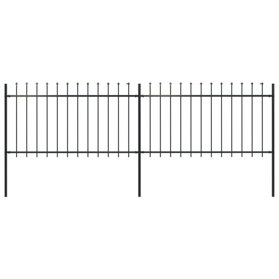 vidaXL Garden Fence Patio Privacy Screen Fence Wall with Spear Top Steel Black