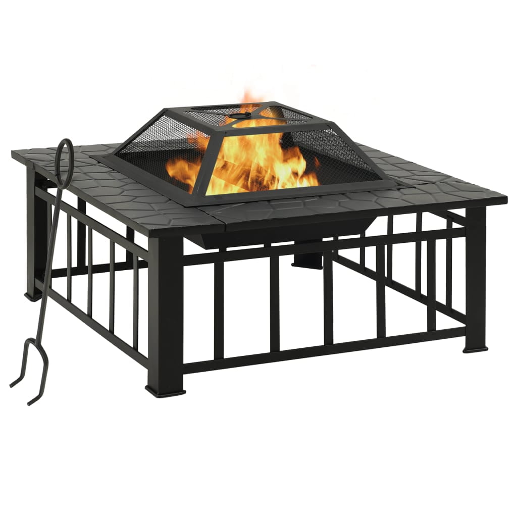 Black Steel Free-standing Garden Fire Pit with Poker