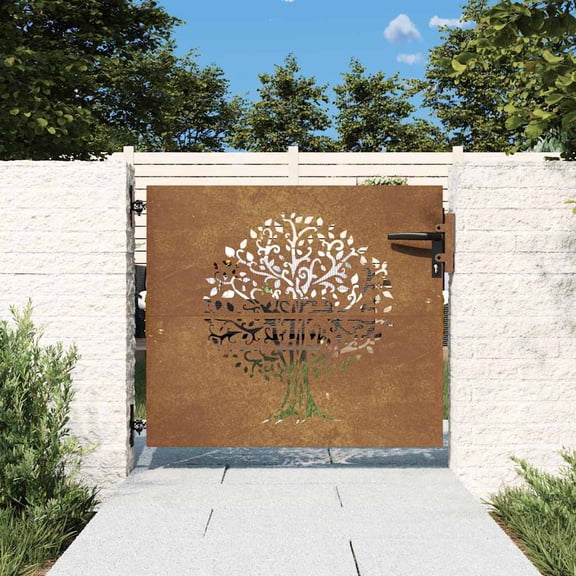 vidaXL Garden Gate 33.5"x29.5" Corten Steel Tree Design