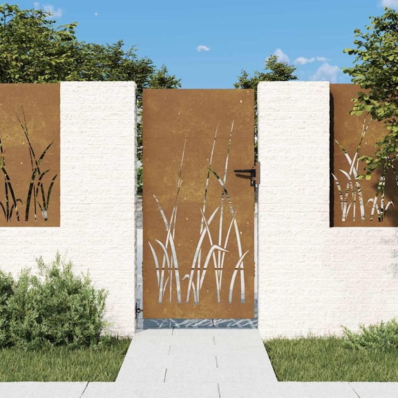 vidaXL Garden Gate 33.5x68.9" Corten Steel Grass Design