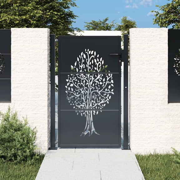 vidaXL Garden Gate Anthracite 39.4x49.2" Steel Tree Design