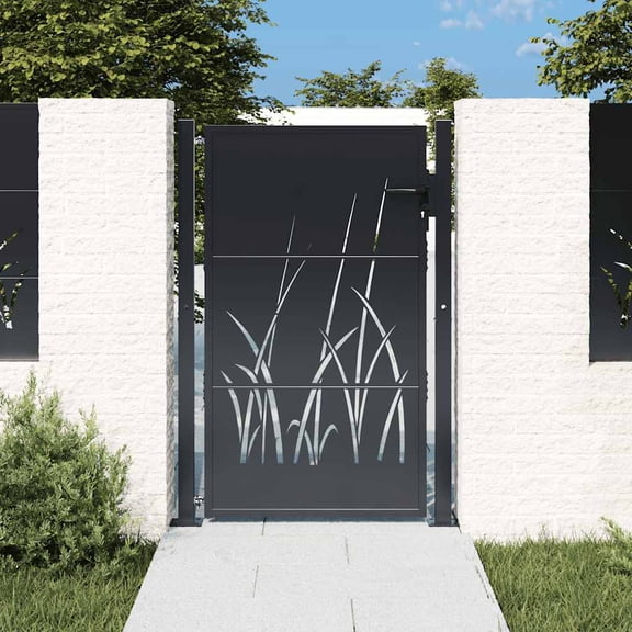 vidaXL Garden Gate Steel Grass Design Black 43.3" x 61.0"