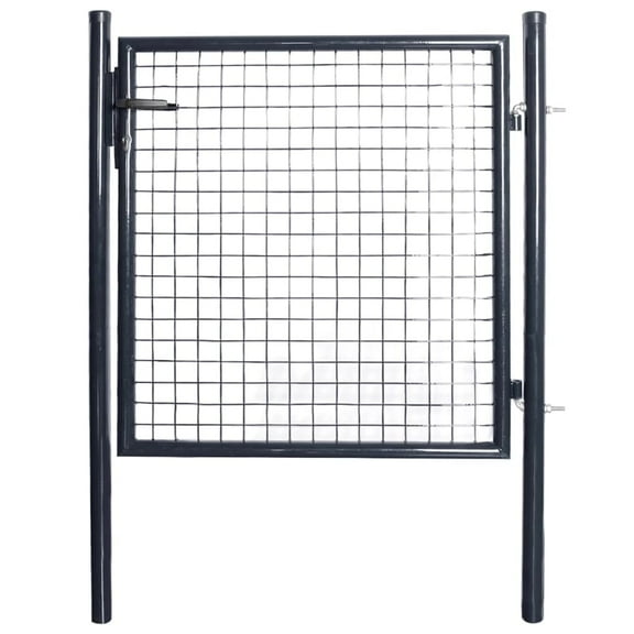 vidaXL Garden Gate Fence Wall Privacy Screen Fence Gate Galvanized Steel Gray