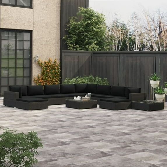vidaXL Garden Lounge Set with Cushions 12 Piece Poly Rattan Outdoor Gray/Black