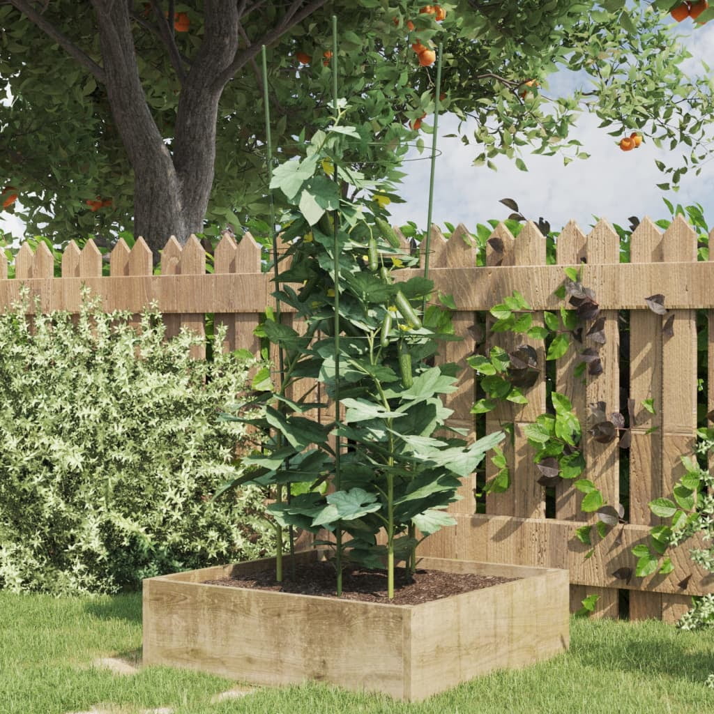 vidaXL Garden Plant Supports with 4 Rings Climbing Frame 5 Pcs Green Steel