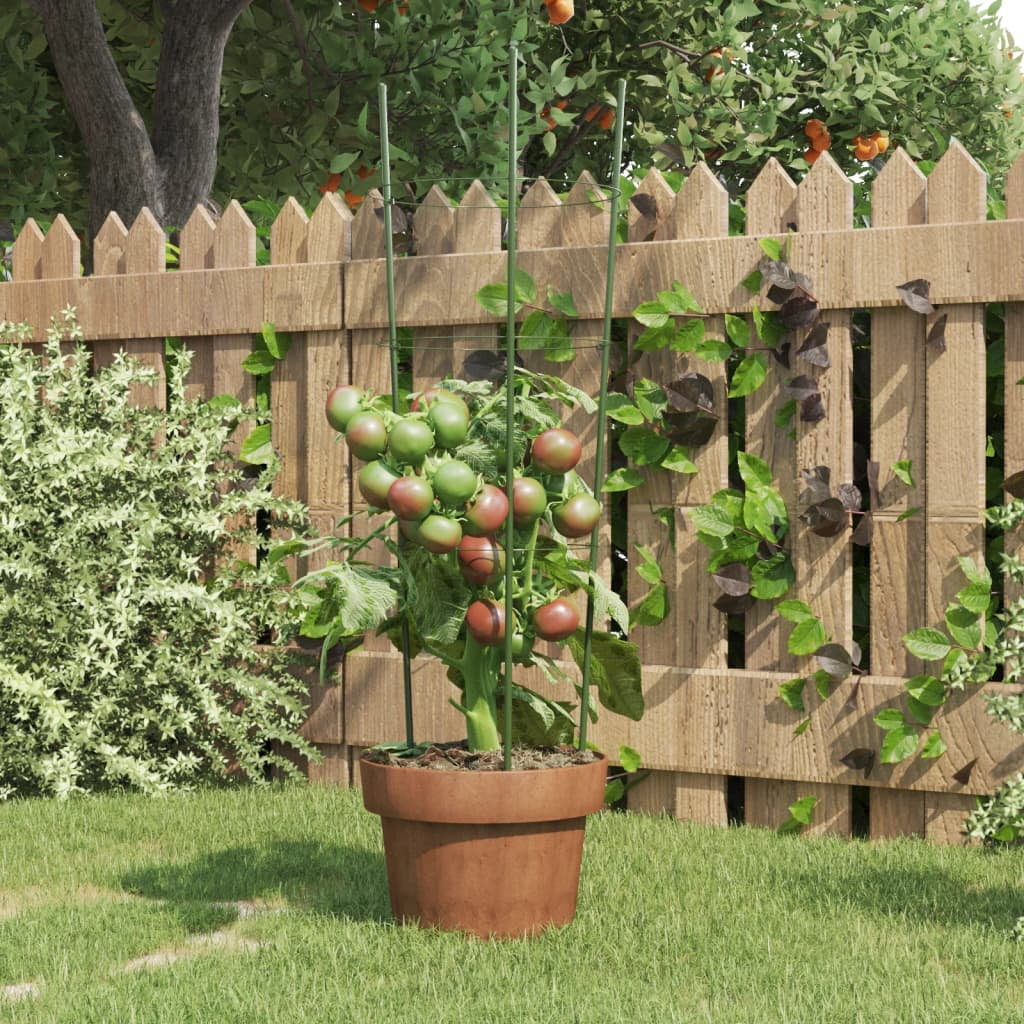 vidaXL Garden Plant Supports with 4 Rings Climbing Frame 5 Pcs Green Steel