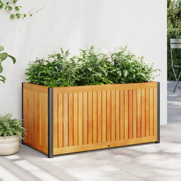 vidaXL Garden Planter 33.5"x17.7"x17.3" Solid Wood Acacia and Steel
