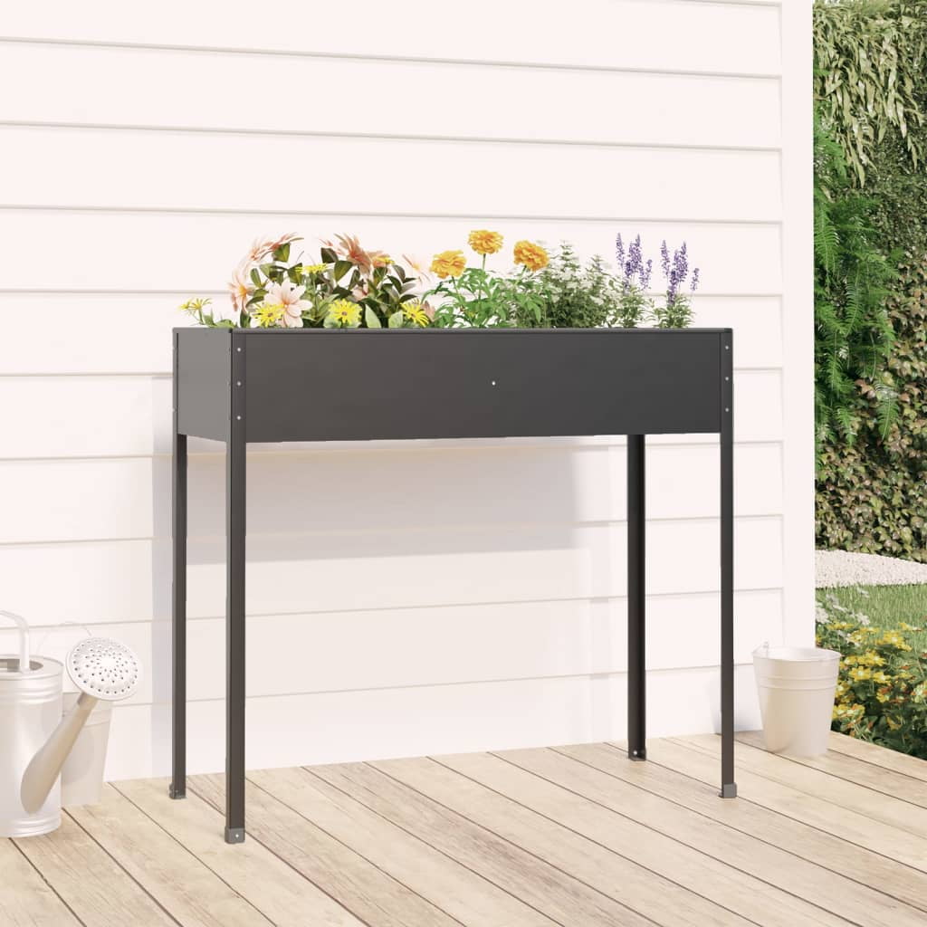 Anthracite Galvanized Steel Outdoor Garden Planter with High Feet