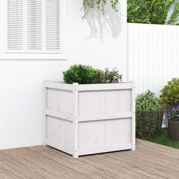 vidaXL Garden Planter White 27.6"x27.6"x27.6" Solid Wood Pine