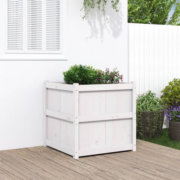vidaXL Garden Planter White 27.6"x27.6"x27.6" Solid Wood Pine