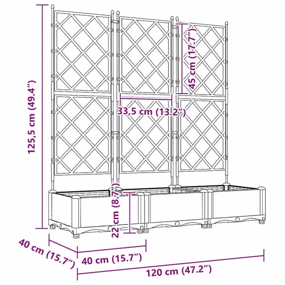 vidaXL Garden Planter with Trellis 3 pcs Black 47.2x15.7x49.4 in