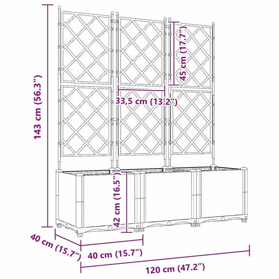 vidaXL Garden Planter with Trellis 3 pcs Brown 47.2x15.7x56.3 in