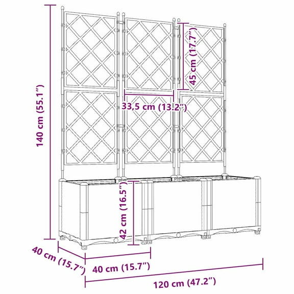 vidaXL Garden Planter with Trellis 3 pcs Light Gray 47.2x15.7x56.3 in