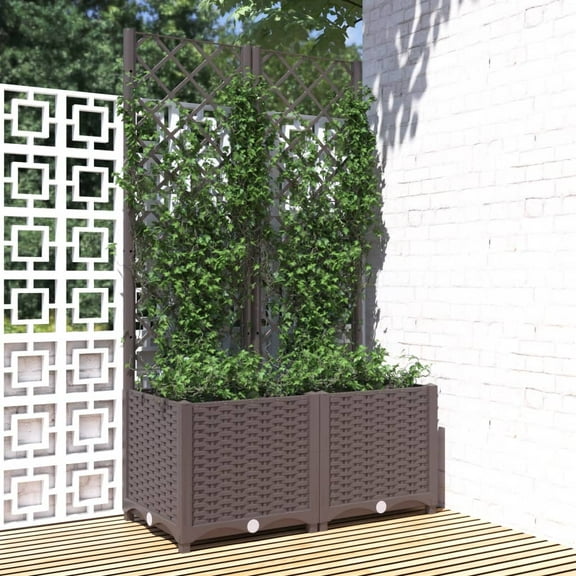vidaXL Garden Planter with Trellis Brown 31.5"x15.7"x53.5" PP