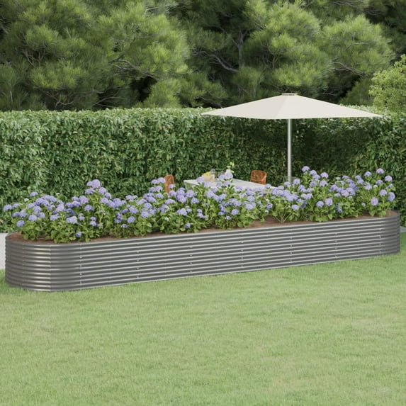 vidaXL Garden Raised Bed Gray 144.5"x55.1"x26.8" Powder-coated Steel