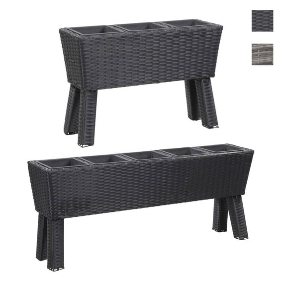 vidaXL Garden Raised Bed with Legs and 3/5 Pots Poly Rattan Black/Gray Planter
