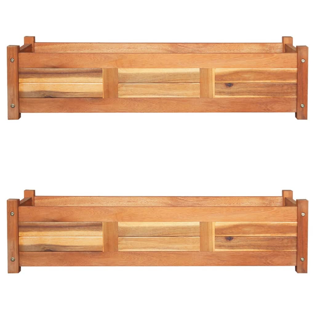Set of 2 Brown Acacia Wood Outdoor Raised Garden Beds