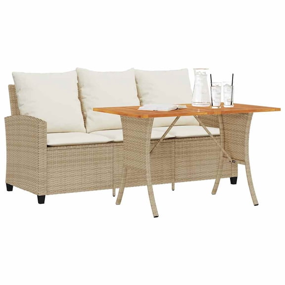 vidaXL Garden Sofa Beige PE rattan 3-Seater Removable Covers