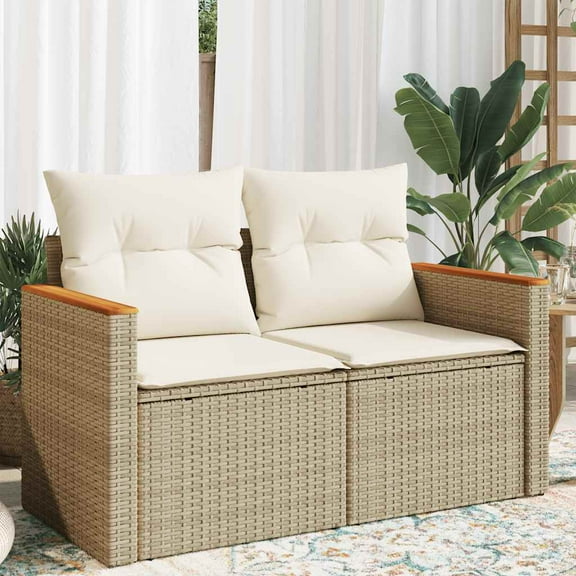 vidaXL Garden Sofa Beige PE rattan, powder-coated steel, solid acacia wood