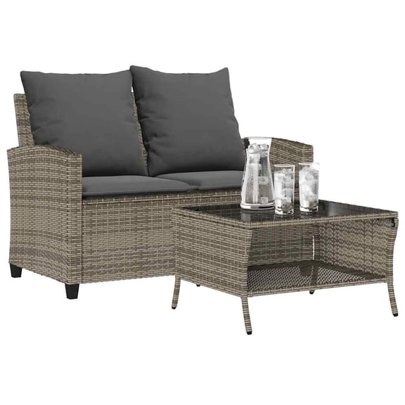 vidaXL Garden Sofa Grey PE rattan 2-Seater Water-resistant materials