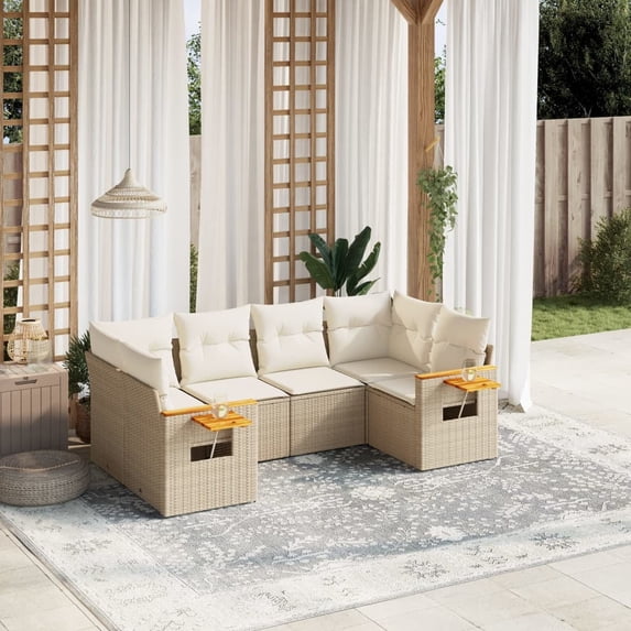 vidaXL Garden Sofa Set Beige, Cream White PE Rattan Large Modular