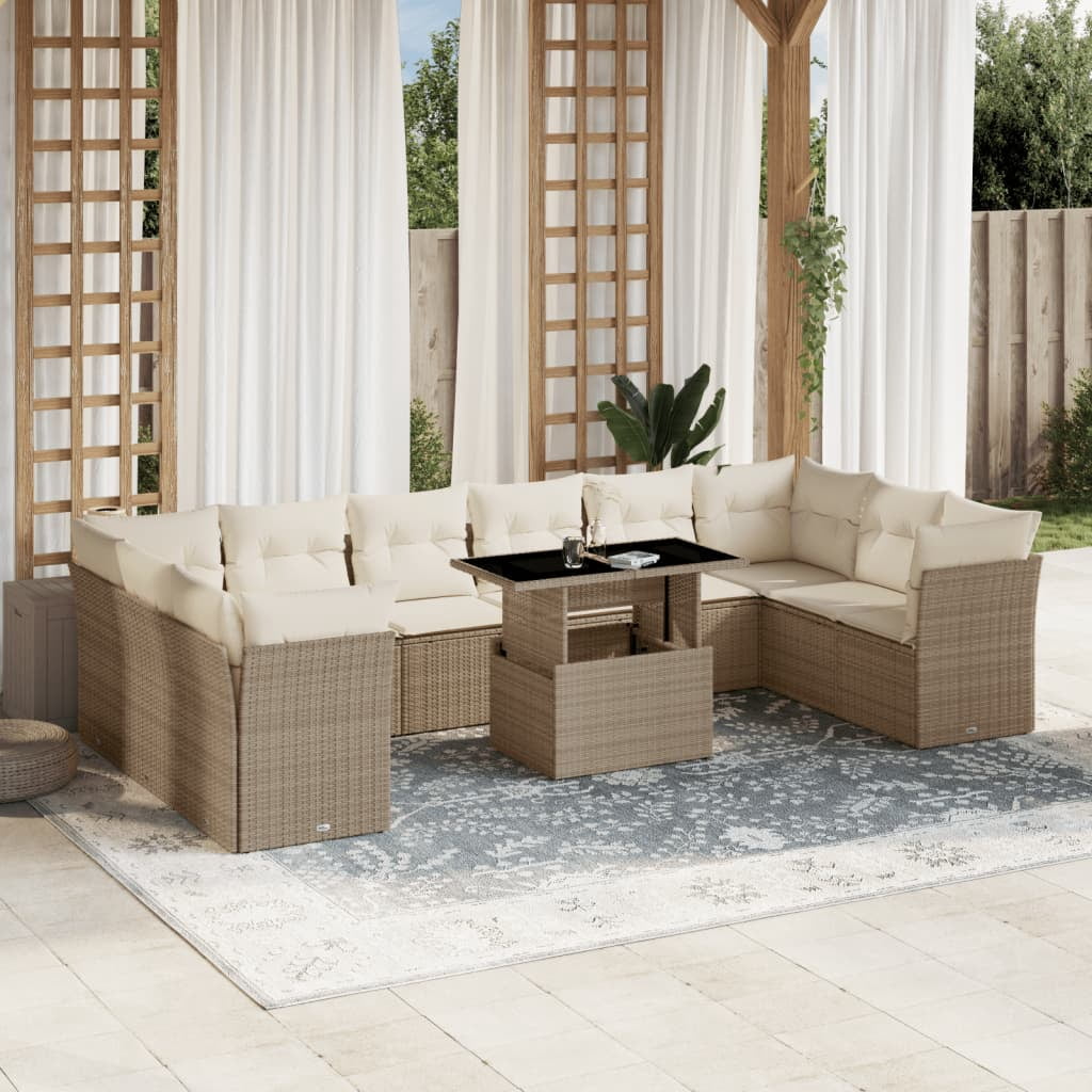 vidaXL Garden Sofa Set Beige PE rattan Large Modular Garden Sofa Set ...