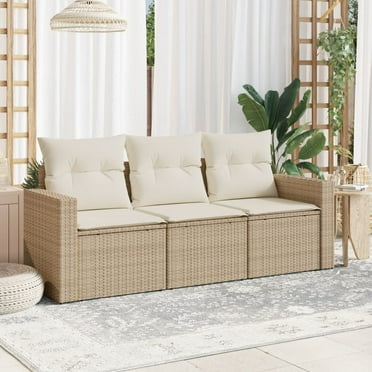 vidaXL Garden Sofa Set Beige PE rattan, powder-coated steel Medium