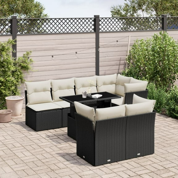 vidaXL Garden Sofa Set Black, Cream White PE Rattan, Powder-Coated Steel